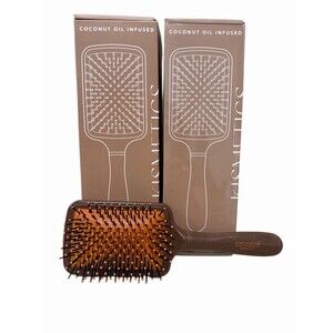 2 New KISMETICS Coconut Oil Infused Scented Paddle Hair Brush Detangling Brown